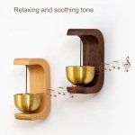 SPIN CART C-Shape Wooden Door Chime Bell, Brass Bowl with Natural Wood Mount, Decorative Welcome Bell for Shop, Office, Cafe, Front Door - Image 3