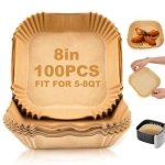 SPIN CART Air Fryer Paper Liners, 8 Inch Square Non-Stick Oil Resistant Disposable Parchment Sheets for Frying, Baking, Cooking, Roasting & Microwave, Food Grade Baking Paper, 100 pcs Pack - Image 2