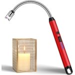 SPIN CART USB Rechargeable Arc Lighter, Flameless Electric Candle Lighter, Red Aluminum, 25cm Long Flexible Neck, LED Battery Indicator, Windproof for BBQ, Stove, Camping - Image 1