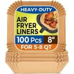 SPIN CART Air Fryer Paper Liners, 8 Inch Square Non-Stick Oil Resistant Disposable Parchment Sheets for Frying, Baking, Cooking, Roasting & Microwave, Food Grade Baking Paper, 100 pcs Pack - Image 1