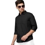 SPIN CART Men's Cotton Shirt, Regular Fit Full Sleeve with Pocket Casual Formal Shirt (Large, Black) - Image 1