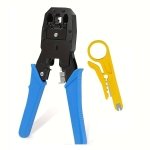 SPIN CART Crimping Tool Kit RJ45, Wire Stripper And Cutter, 3 in 1 Modular Crimper Ethernet Tool RJ11 UTP Cat5E/Cat6 LAN Cutter RJ45 RJ12 4P4C 4P2C, Hand Tools For Wire Cutting, Stripping - Image 1