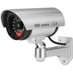SPIN CART Dummy CCTV Security Camera, Indoor Outdoor Surveillance Camera with LED Flash, Silver - Image 1