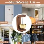 SPIN CART C-Shape Wooden Door Chime Bell, Brass Bowl with Natural Wood Mount, Decorative Welcome Bell for Shop, Office, Cafe, Front Door - Image 4
