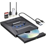SPIN CART USB 3.0 & Type C External DVD Writer, CD/DVD ROM +/-RW CD Burner,Portable DVD Drive Player with SD Card Reader USB 3.0 USB C Hub for Laptop Mac Desktop PC - Image 1