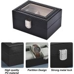SPIN CART PU Leather Watch Display Box, 3 Slots with Transparent Lid, Metal Lock, Removable Pillows, Black Storage Case for Men Women, 16x11x8 cm - Image 6