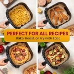 SPIN CART Air Fryer Paper Liners, 8 Inch Square Non-Stick Oil Resistant Disposable Parchment Sheets for Frying, Baking, Cooking, Roasting & Microwave, Food Grade Baking Paper, 100 pcs Pack - Image 7