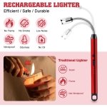SPIN CART USB Rechargeable Arc Lighter, Flameless Electric Candle Lighter, Red Aluminum, 25cm Long Flexible Neck, LED Battery Indicator, Windproof for BBQ, Stove, Camping - Image 7