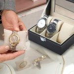 SPIN CART PU Leather Watch Display Box, 3 Slots with Transparent Lid, Metal Lock, Removable Pillows, Black Storage Case for Men Women, 16x11x8 cm - Image 3