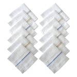SPIN CART Cotton Premium Collection Casual Style Handkerchiefs Hanky For Men - Pack Of 12. - White Striped Xxl King Size - Image 1